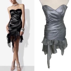 Jessica McClintock Silver Ruched Strapless Cocktail Dress Size 4